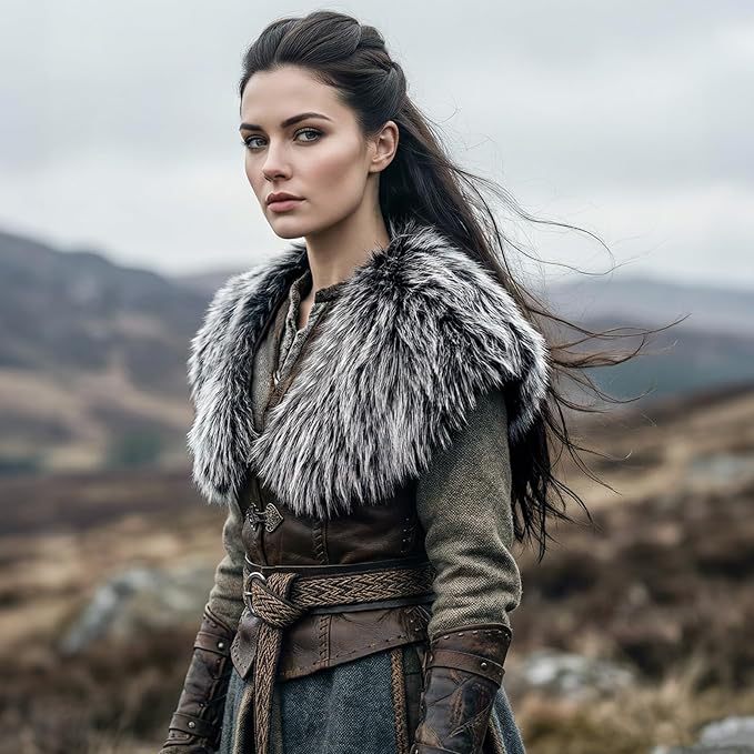 Damen Kurzes Kunstpelz‑Schultercape mit voluminösem Schalkragen und gefütterter Weste Drune