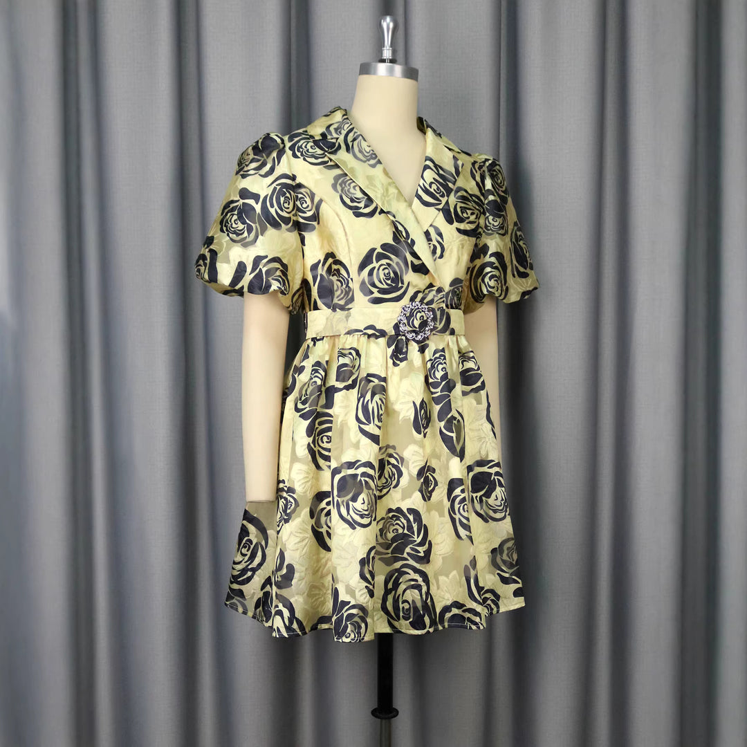 Damen Blumenmuster Minikleid mit tailliertem Gürtel Drune