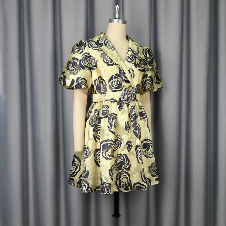 Damen Blumenmuster Minikleid mit tailliertem Gürtel Drune