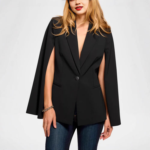 Damen Cape-Blazer mit Schlitzärmeln und tailliertem Ein-Knopf-Verschluss Drune