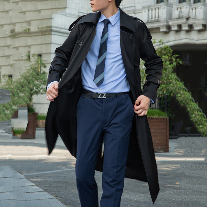 Herren Doppelreihiger Trenchcoat mit Taillengürtel und Epauletten Drune