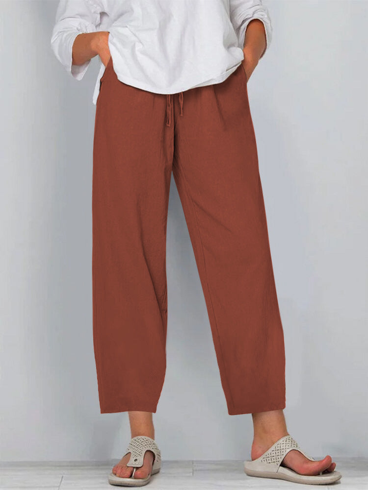 Damen Relaxed Culotte-Hosen mit Kordelzug, Seitentaschen und Knöchellänge Drune