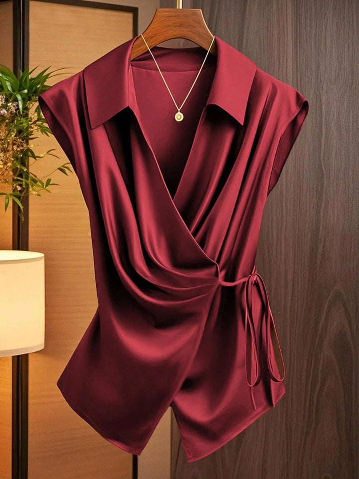 Damen Bluse mit eleganter Wickeloptik und fließendem Satinfall Drune