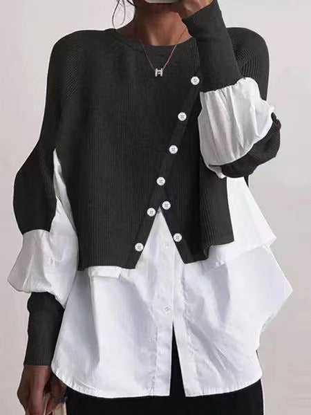Damen Strickpullover mit integrierter Bluse und asymmetrischem Schnitt Drune