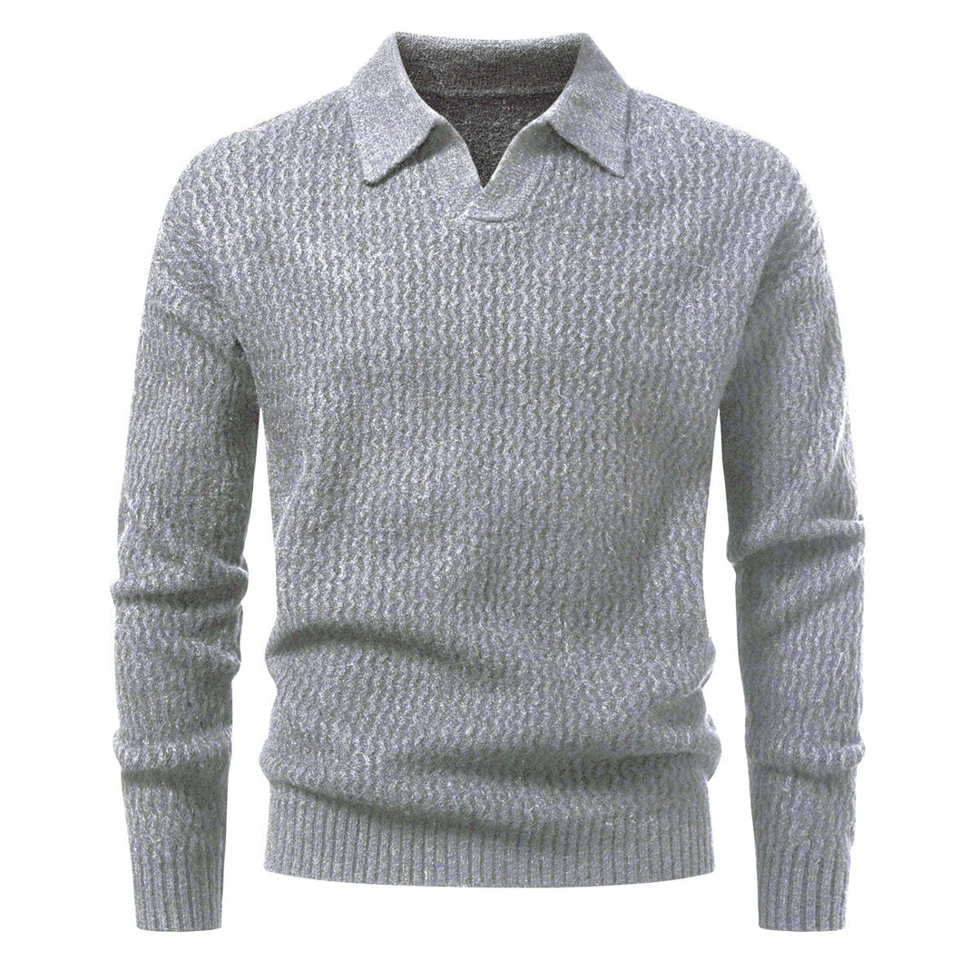 Herren Polokragen-Feinstrickpullover mit strukturierter Wellenoptik und geripptem Saum Drune