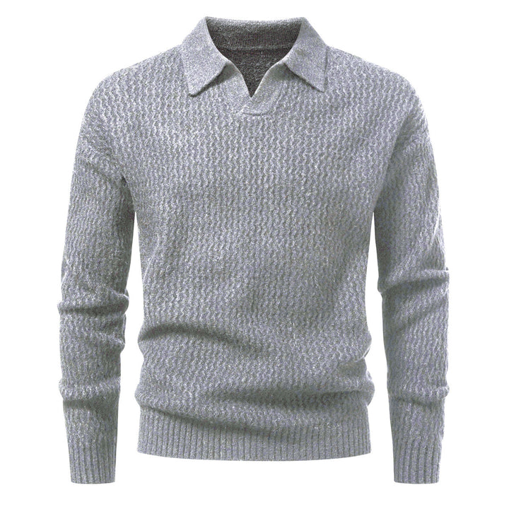 Herren Polokragen-Feinstrickpullover mit strukturierter Wellenoptik und geripptem Saum Drune