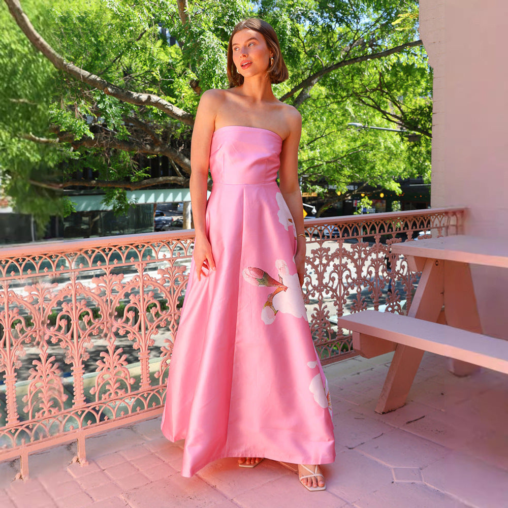 Damen Ballkleid mit floralem Oberteil und schwingendem Rock Drune