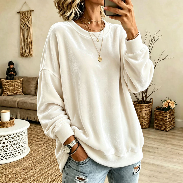Damen Oversize-Samtpullover mit weitem Schnitt und geripptem Saum Drune