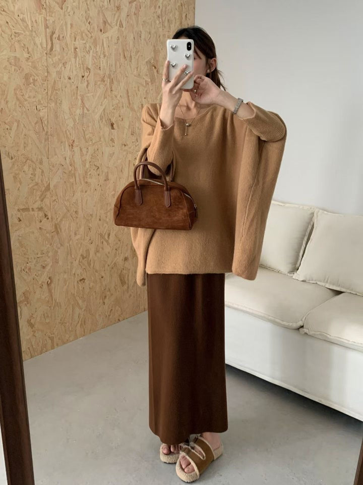 Damen Oversized Strickpullover mit lässigem Schnitt und dramatischen Ärmeln Drune