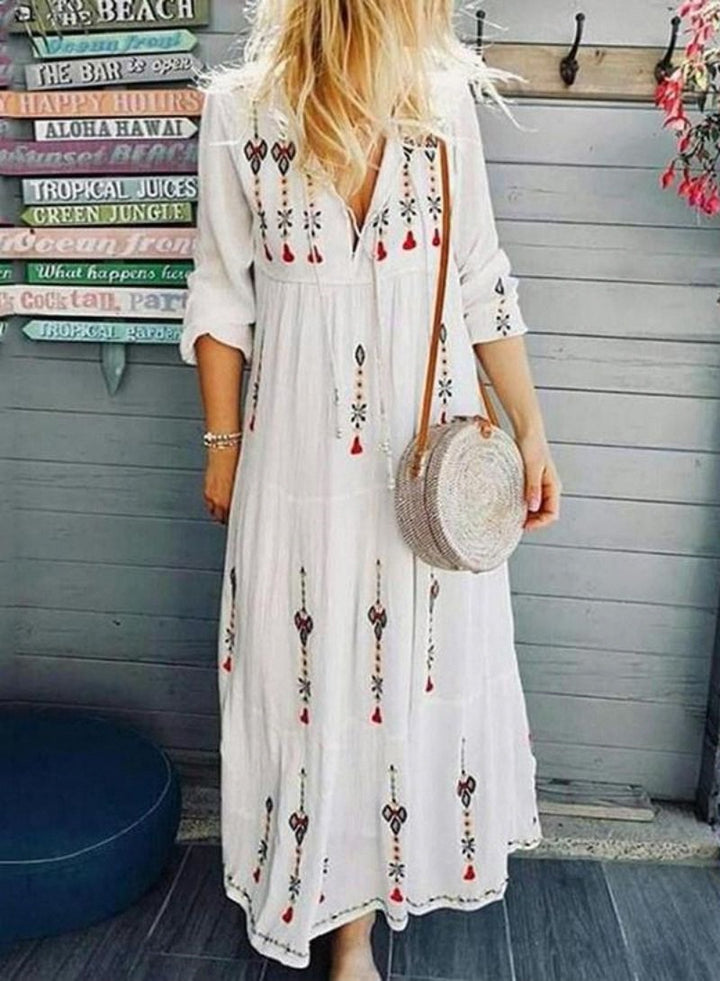 Damen Boho-Kleid mit kunstvoller bestickter Applikation und lässigem Schnitt Drune