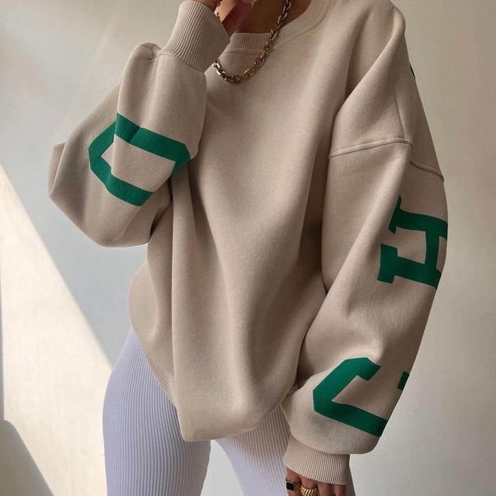 Damen Oversized Sweatshirt mit Blockprint-Ärmeln und weitem Drop-Shoulder-Schnitt Drune