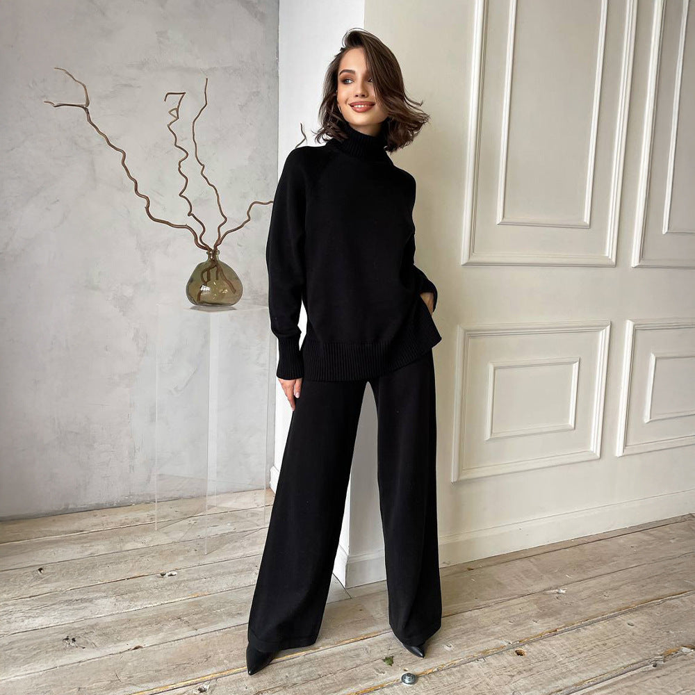 Damen Strick-Loungewear-Set mit hohem Kragen und weitem Schnitt Drune
