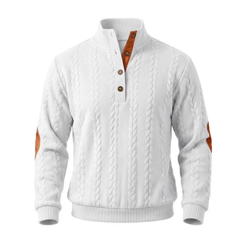 Herren Feinstrick-Troyer mit Zopfmuster, Lederdetails und Ellbogen-Patches Drune