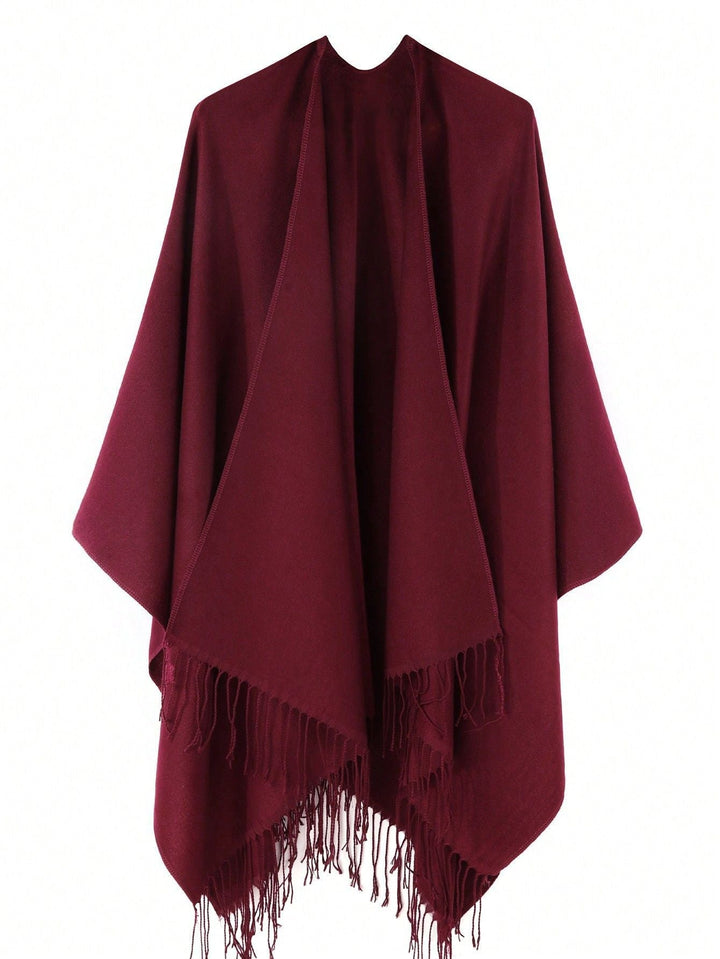 Damen Modischer Fransen-Poncho Aus Weichem Material mit Luxuriösem Fall Drune