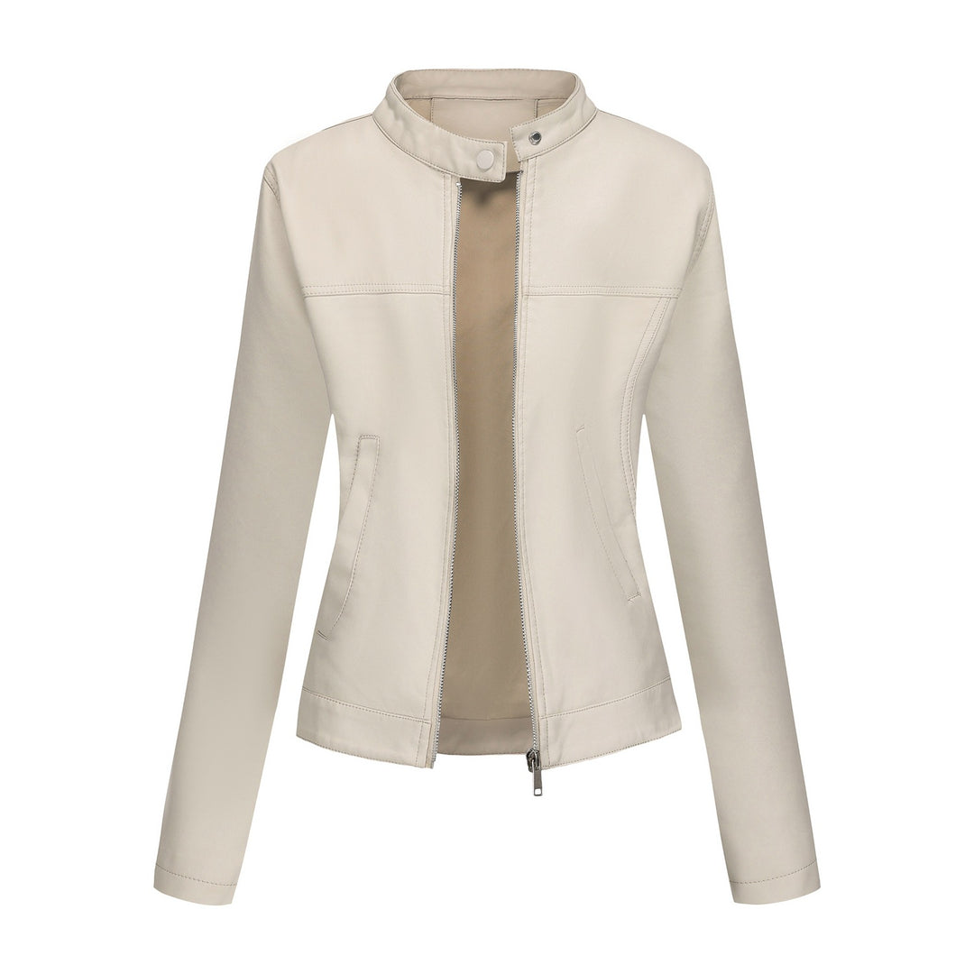 Damen nan taillierte Kunstlederjacke mit Stehkragen, verdecktem Reißverschluss und cleanem Minimaldesign Drune