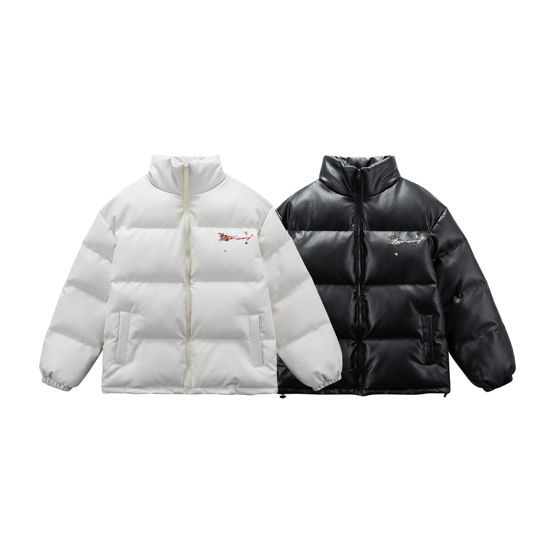 Damen Wattierte Kurzjacke mit floraler Stickerei und hohem Stehkragen Drune