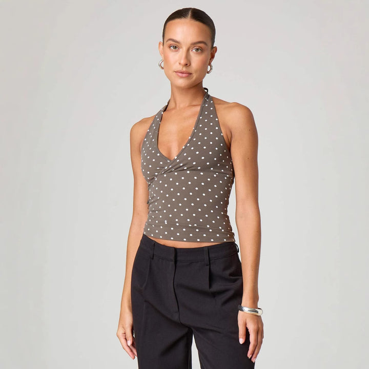 Damen Halter-Top mit Punktmuster und V-Ausschnitt Drune