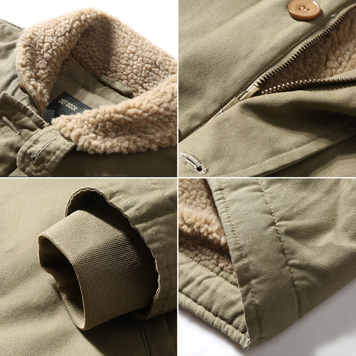 Herren nan gefütterte Canvas-Pilotjacke mit Teddykragen, verdeckter Knopfleiste und verstellbarem Kordelzugsaum Drune