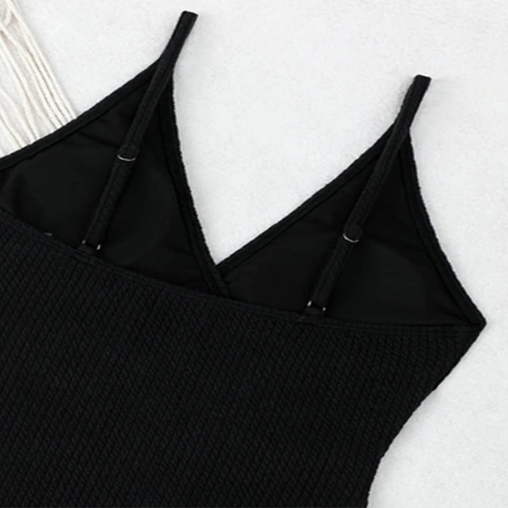 Damen Einteiler Badeanzug mit trendigem Wickel-Design und Ringelement Drune