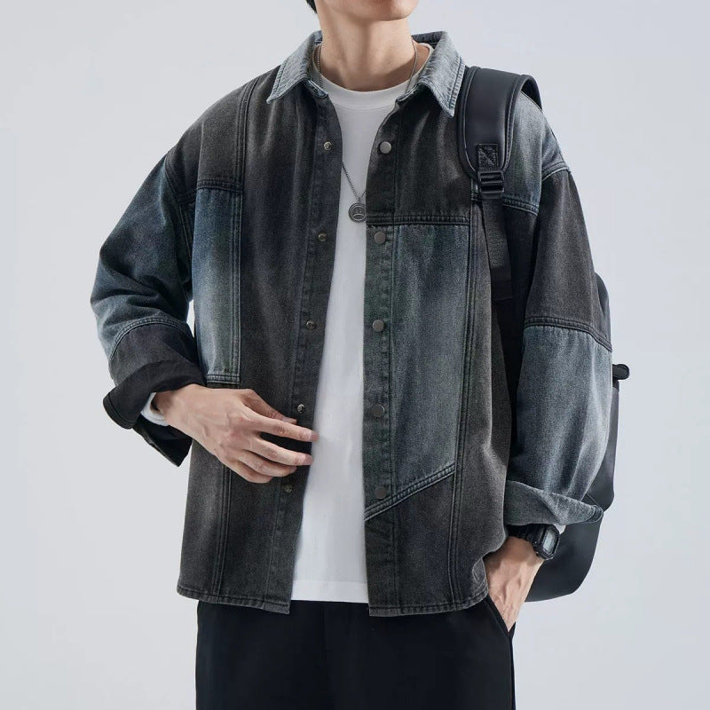 Herren lässige Denim-Hemdjacke mit modernen Farbeffekten Drune