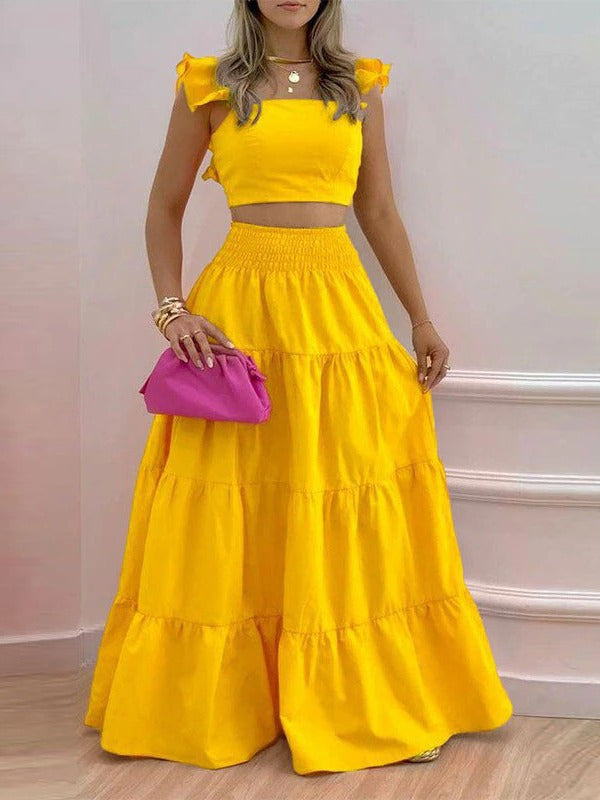 Damen Zweiteiliges Sommer-Outfit mit Volants Drune