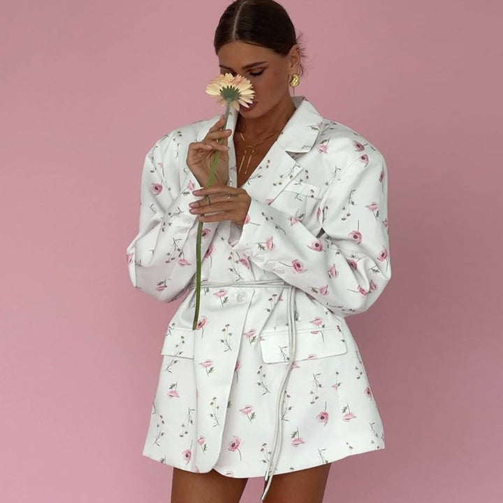 Damen eleganter Blazer-Kleid mit floralen Akzenten Drune