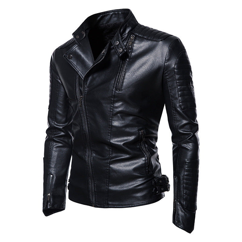 Herren Kunstleder‑Bikerjacke mit gesteppter Schulter‑ und Ärmelpartie Drune