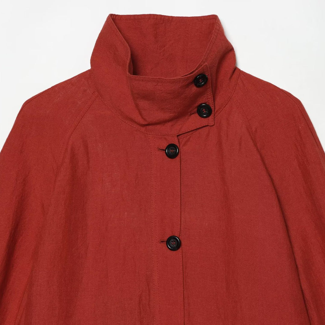 Damen Kurzjacke mit hohem Stehkragen, durchgehender Knopfleiste und Tunnelzug Drune