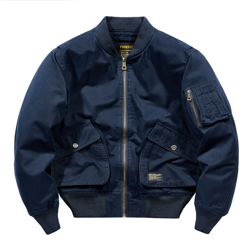 Herren  schwere Baumwoll-Twill Utility Bomberjacke mit schrägen Druckknopf-Taschen und Reißverschluss-Ärmeltasche Drune