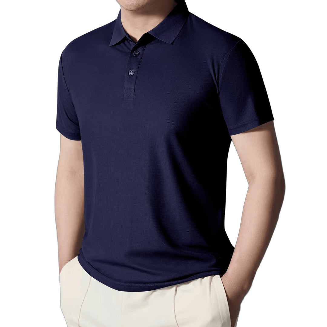 Herren nan figurbetontes Kurzarm-Poloshirt aus elastischem Jersey mit Hemdkragen und kurzer Knopfleiste Drune