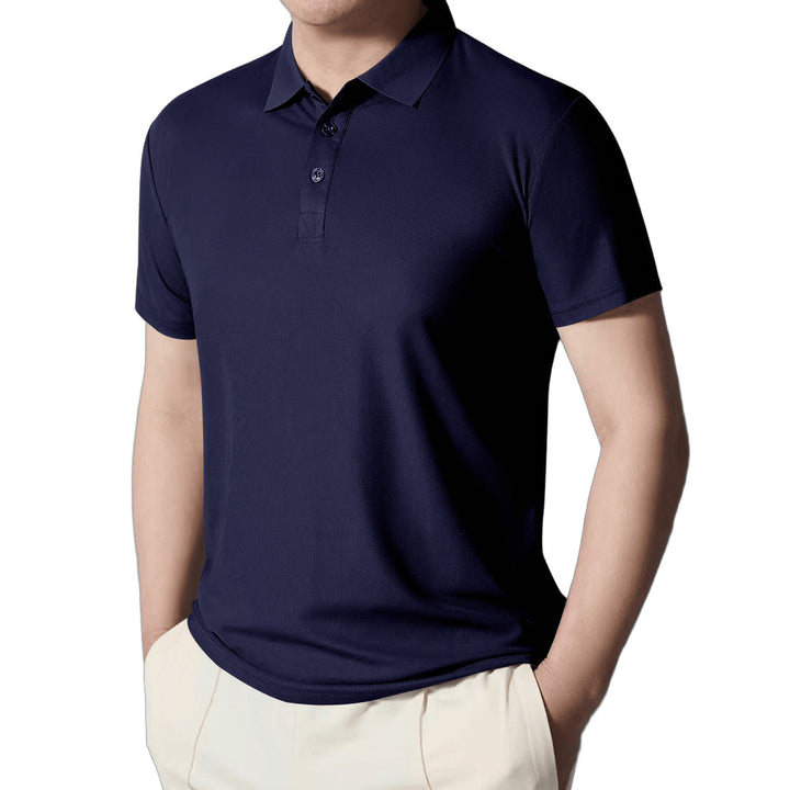 Herren nan figurbetontes Kurzarm-Poloshirt aus elastischem Jersey mit Hemdkragen und kurzer Knopfleiste Drune