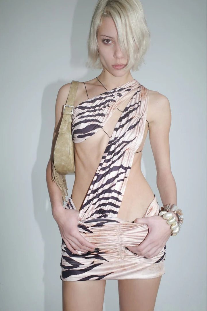 Damen Figurbetontes Minikleid mit asymmetrischen Design Drune