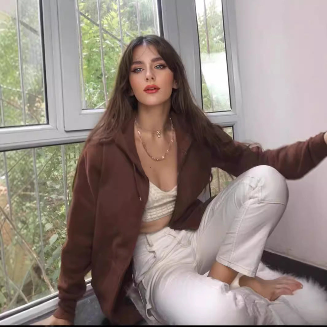Damen nan extrabreite Zip-Kapuzenjacke mit weichem Fleecefutter, Kängurutaschen und gerippten Bündchen Drune