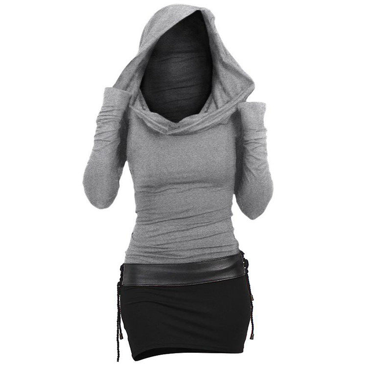 Damen Hoodie-Kleid mit Wickelkragen und figurbetontem Schnitt Drune