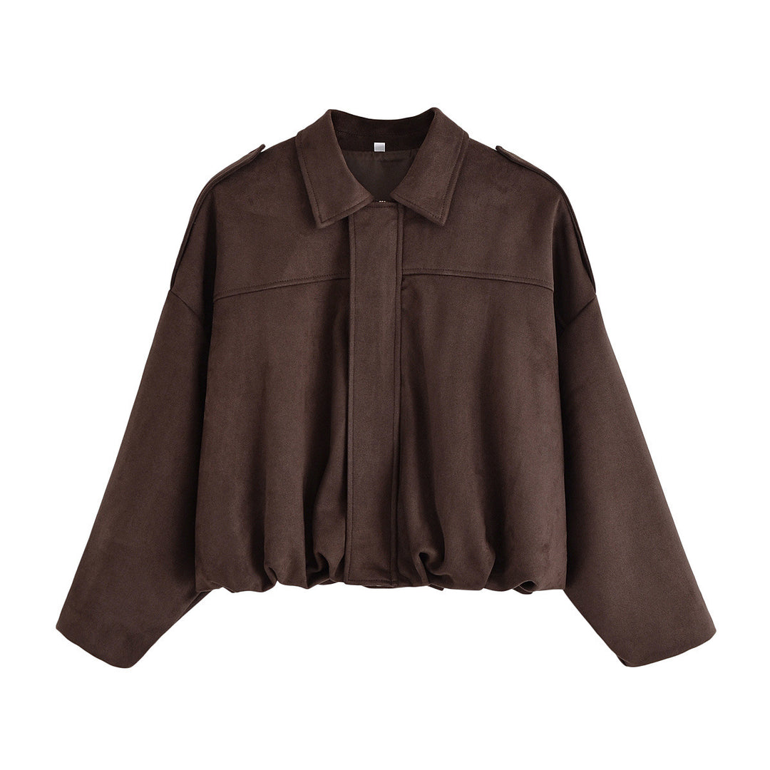 Damen Oversize-Suedejacke mit Schulterklappen, verdeckter Knopfleiste und elastischem Saum Drune