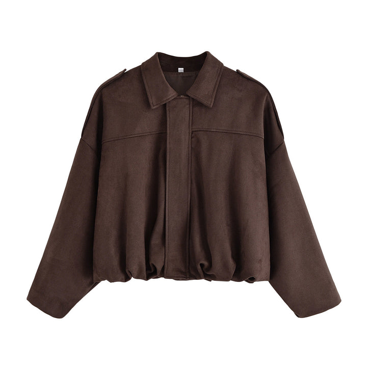 Damen Oversize-Suedejacke mit Schulterklappen, verdeckter Knopfleiste und elastischem Saum Drune