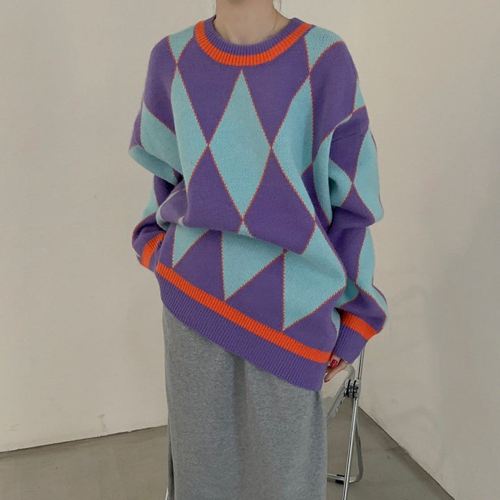 Damen Grobstrickpullover mit geometrischem Muster und lässigem Schnitt Drune