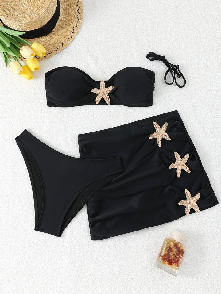 Damen Bandeau-Bikini-Set mit verziertem Rock Drune