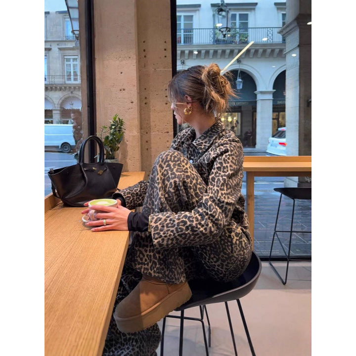 Damen lässige Leo-Print Jacke mit praktischen Taschen Drune