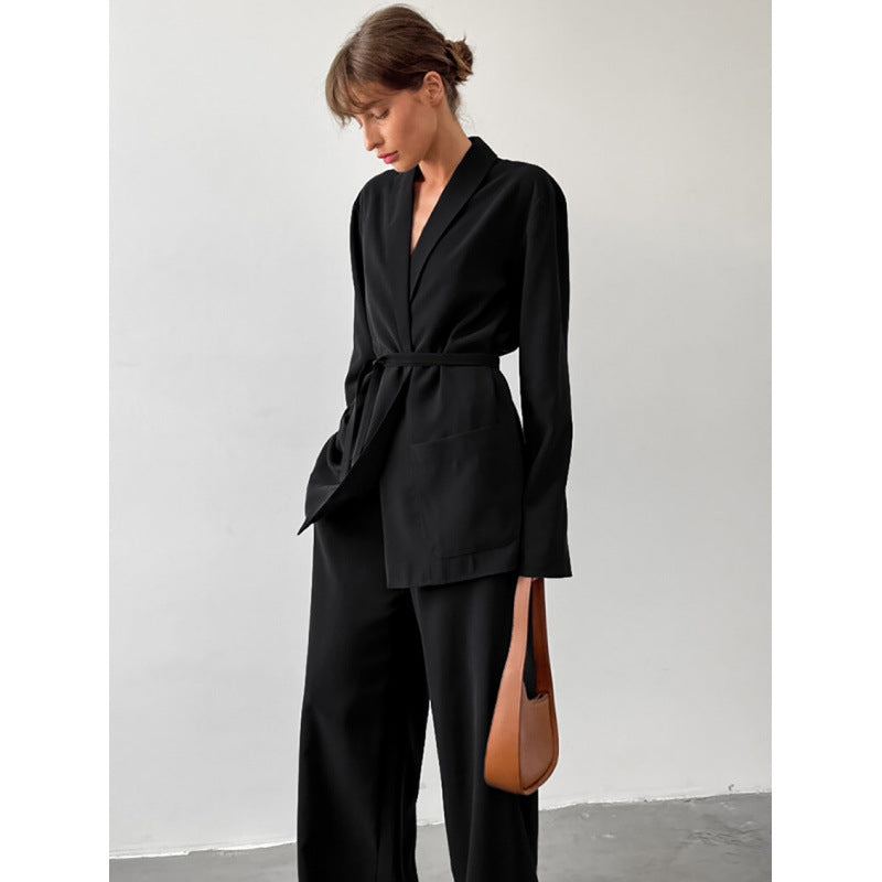 Damen Blazerjacke mit taillierbarem Gürtel und praktischen Taschen Drune