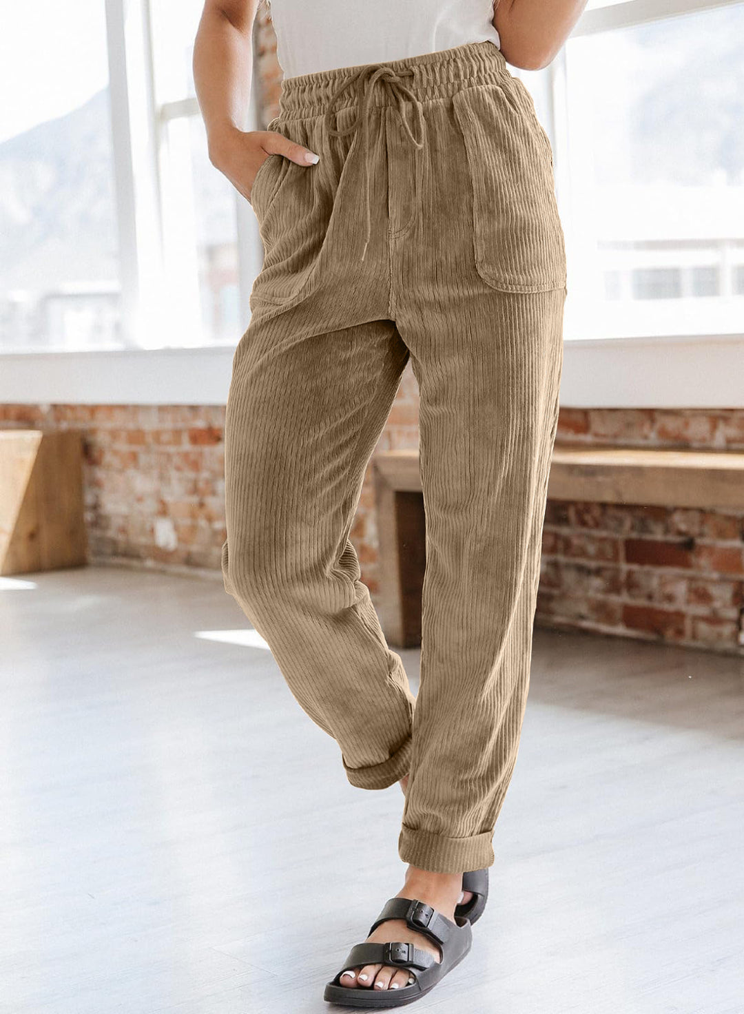 Damen lässige Cargohose mit elastischem Bund und praktischen Seitentaschen Drune