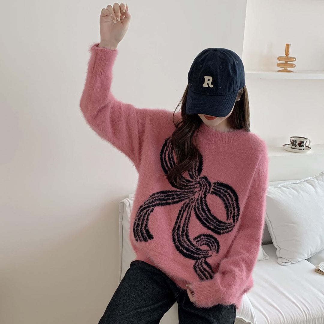 Damen Kuscheliger Pullover mit dekorativem Schleifenmuster Drune