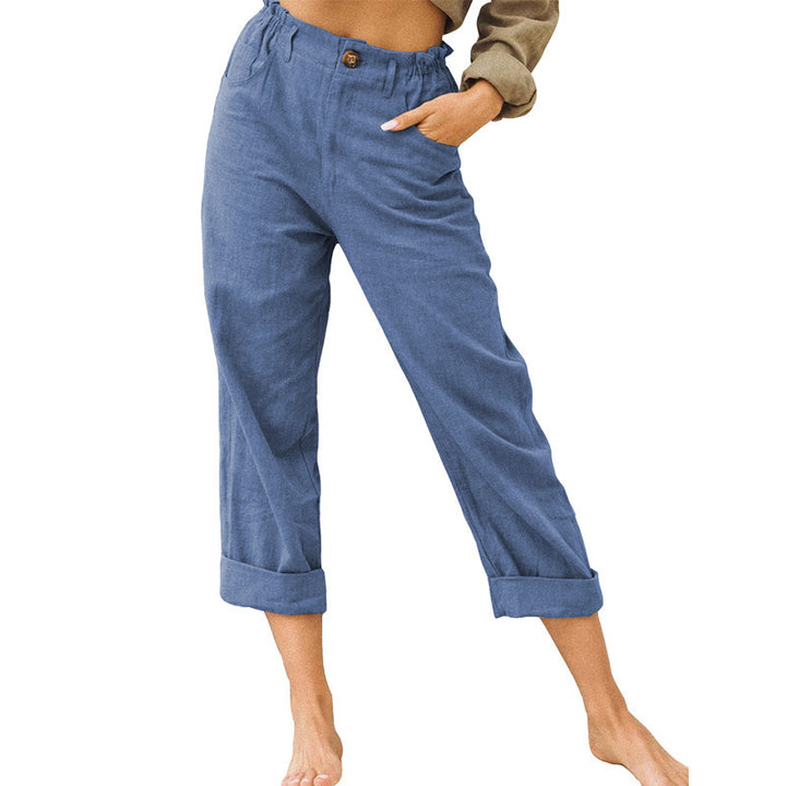 Damen lässige Leinenhose mit elastischem Bund Drune