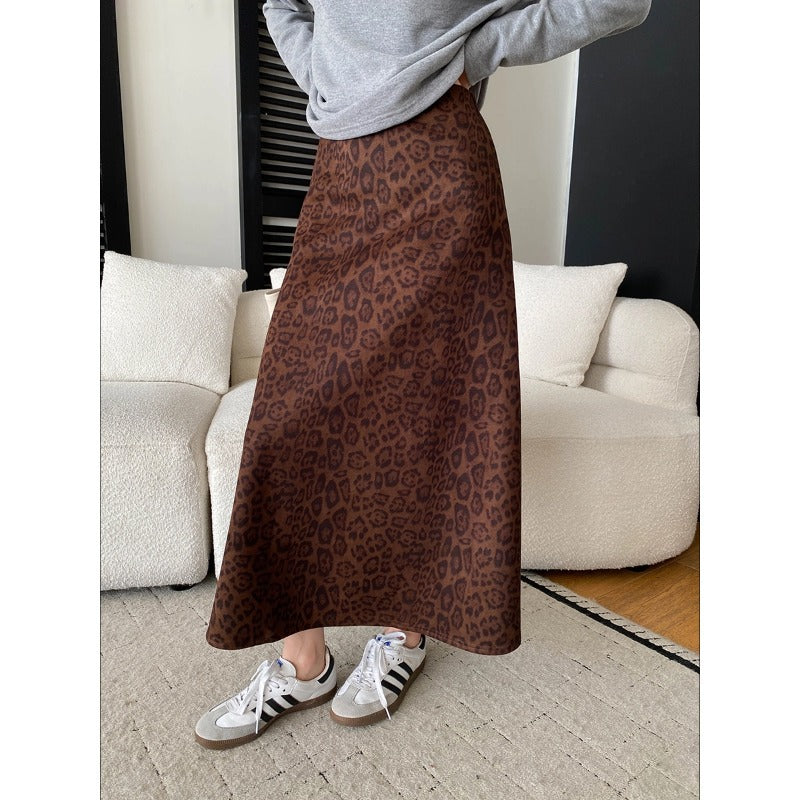 Damen Eleganter Maxirock mit Leopardenmuster und fließendem Schnitt Drune