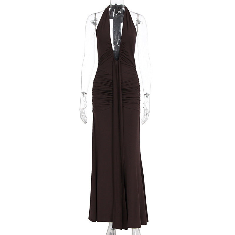Damen Elegantes Kleid mit tiefem V-Ausschnitt und figurbetontem Schnitt Drune