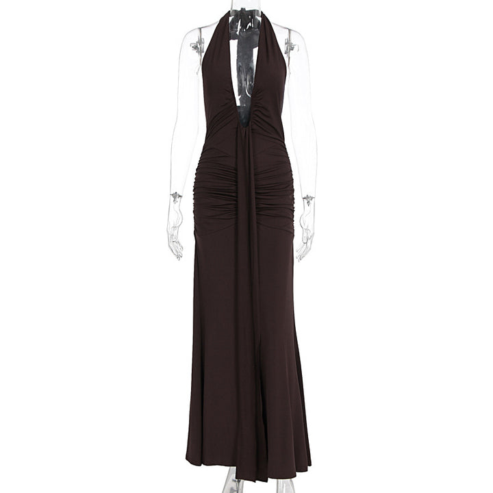 Damen Elegantes Kleid mit tiefem V-Ausschnitt und figurbetontem Schnitt Drune