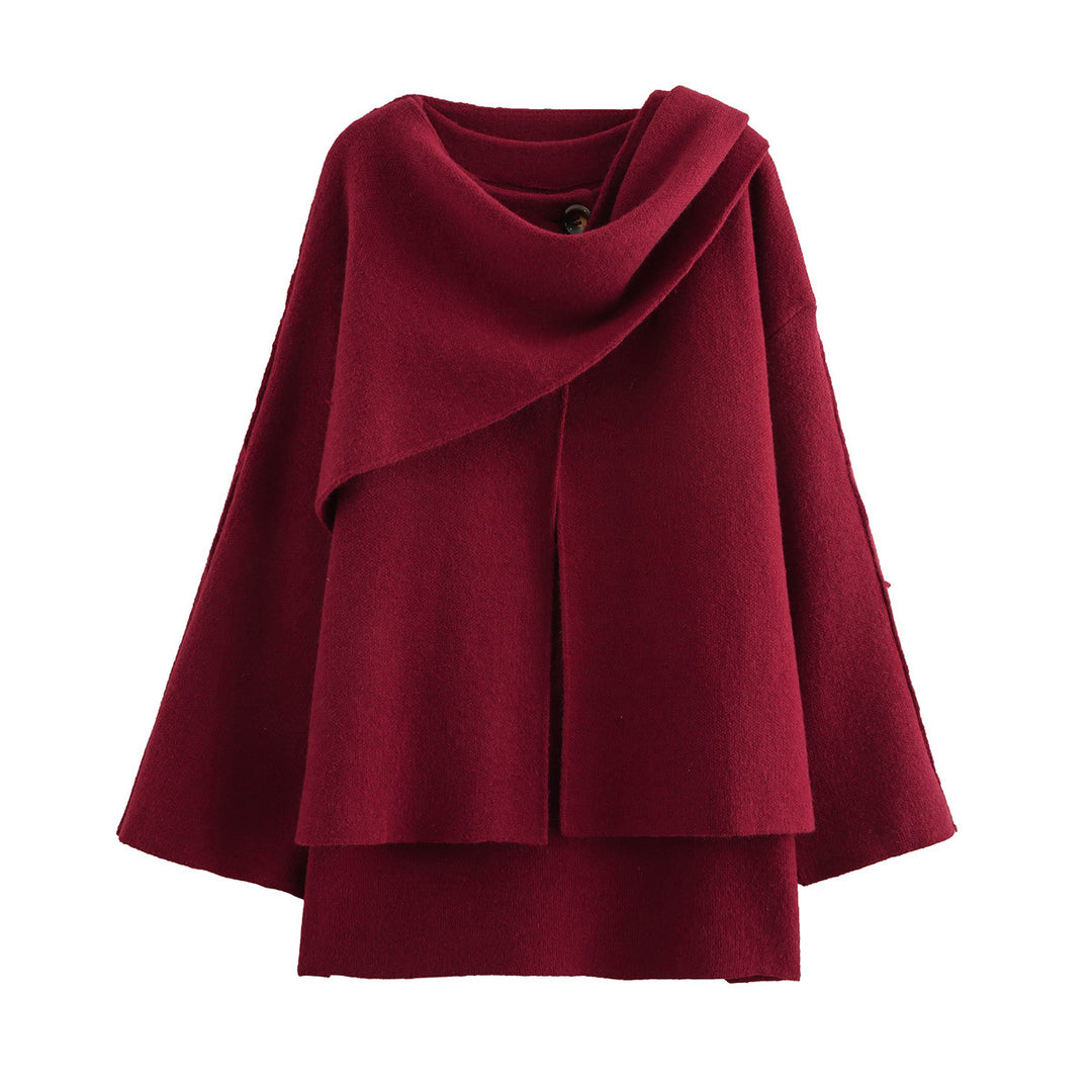 Damen Cape mit asymmetrischem Fall, Stehkragen und Wollmix Drune