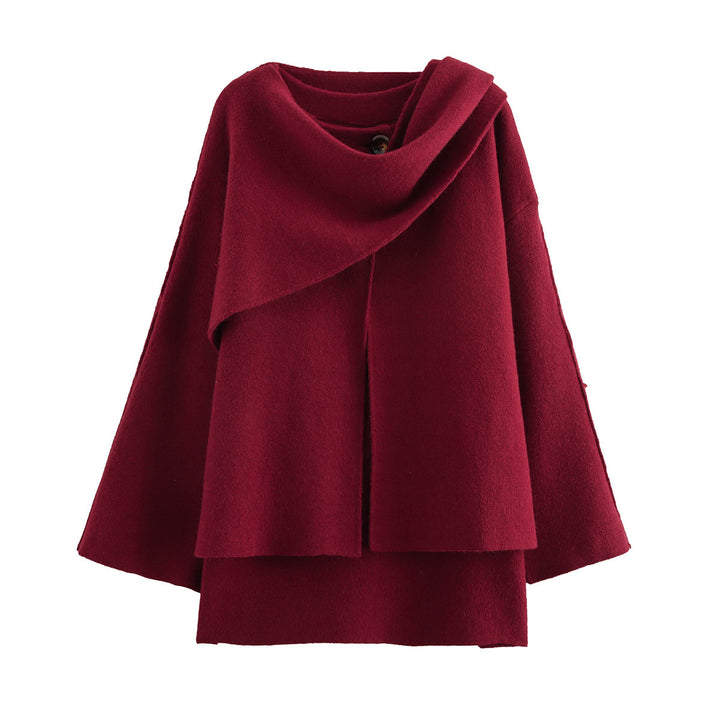 Damen Cape mit asymmetrischem Fall, Stehkragen und Wollmix Drune