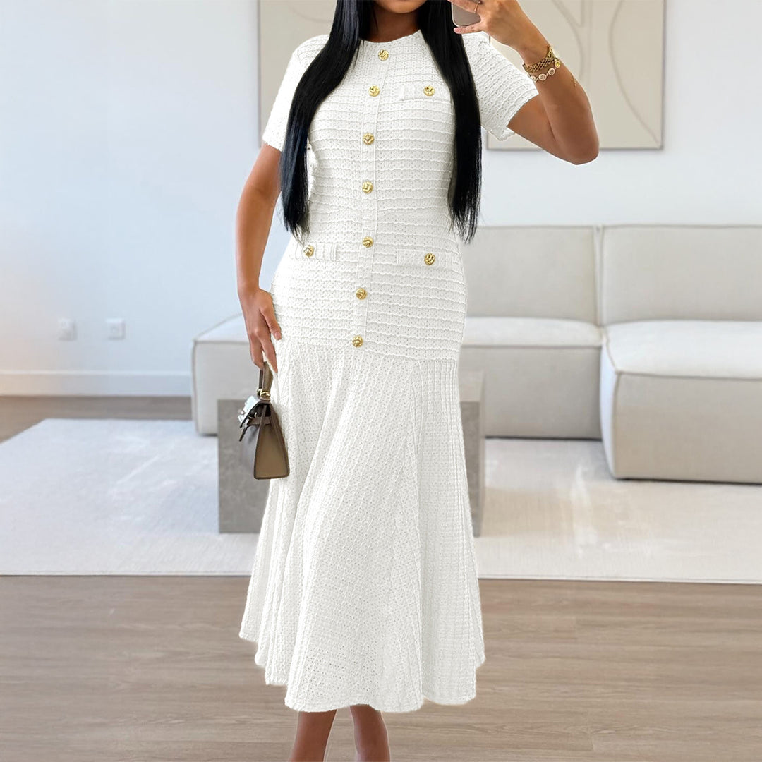 Damen Maxikleid mit eleganten Knopfdetails und strukturiertem Stoff Drune