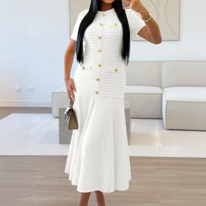 Damen Maxikleid mit eleganten Knopfdetails und strukturiertem Stoff Drune